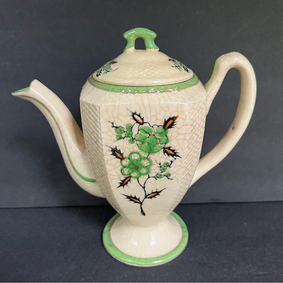 VTG Japan Tea Set Teapot Sugar Bowl Cream Pitcher Yellow Cottage Green Floral - Picture 2 of 15